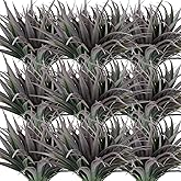 Ruidazon Artificial Fake Grass, 24 PCS Outdoor Faux Plastic Plants Greenery UV Resistant for Outside Home Window Box Garden Office Patio Hanging Planter Front Porch Décor (Dark Green +Red)