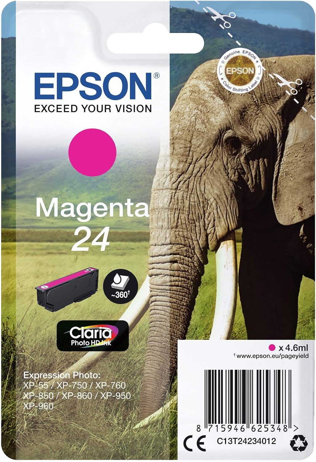 Epson 24 Magenta Elephant Genuine, Claria Photo HD Ink Cartridge, Standard - Image 4