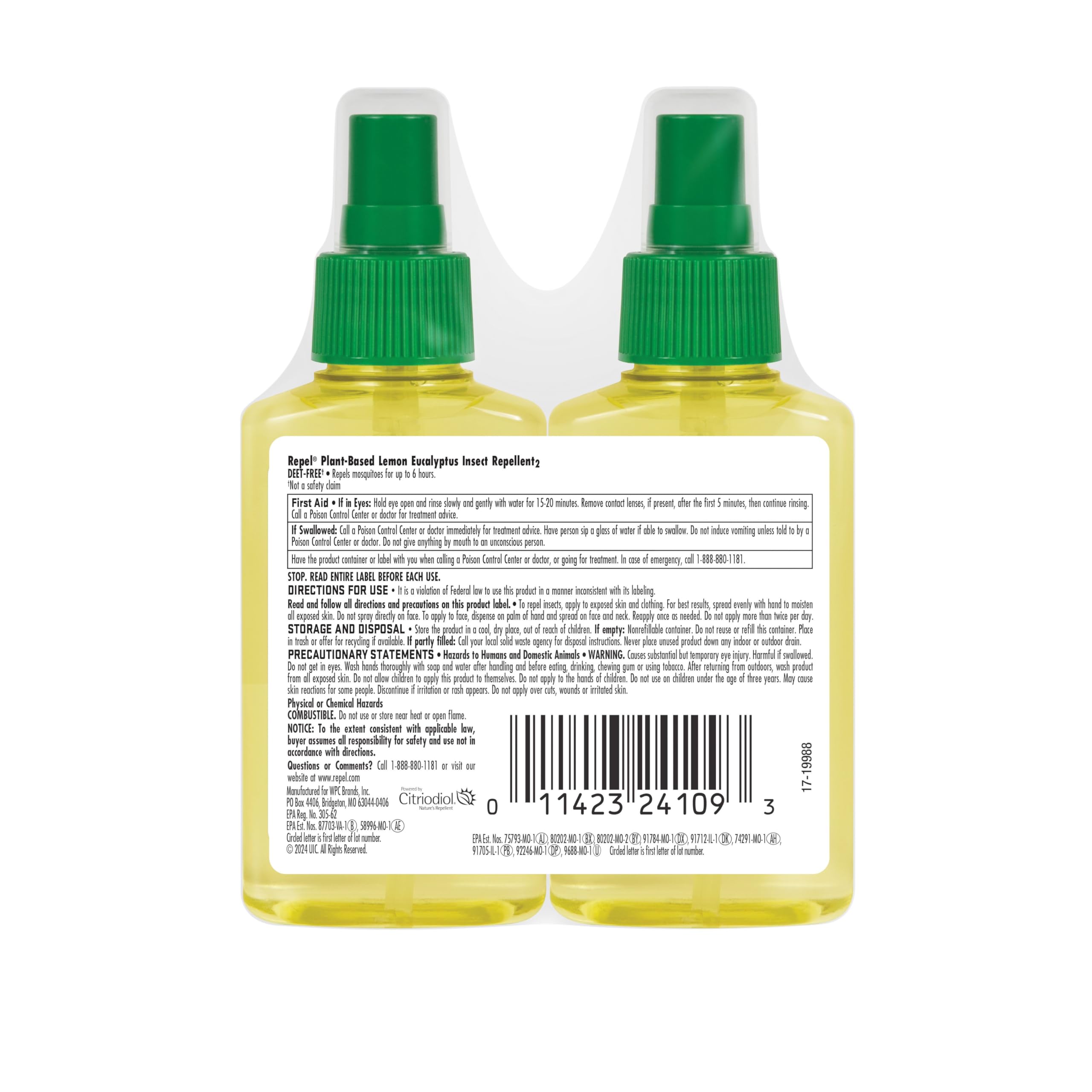 Repel Plant-Based Lemon Eucalyptus Insect Repellent, Mosquito Repellent, Pump Spray, 4 Ounce, (Pack of 2)