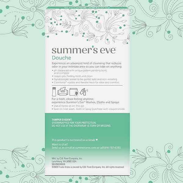 SUMMER’S EVE COMPLETE CLEAN ODOR REDUCTION DOUCHE FOR WOMEN WITH BORIC ACID, GENTLE PH-BALANCED FORMULA HELPS REDUCE VAGINAL ODOR, 2 BOTTLES 4.5 OZ EACH