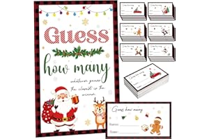 COCHIE Christmas Games for Family Adults Office Large Groups Party, Xmas Guess How Many Game, Winter Families Classroom Activities with Guesses Cards - 60 Players (Xmas)