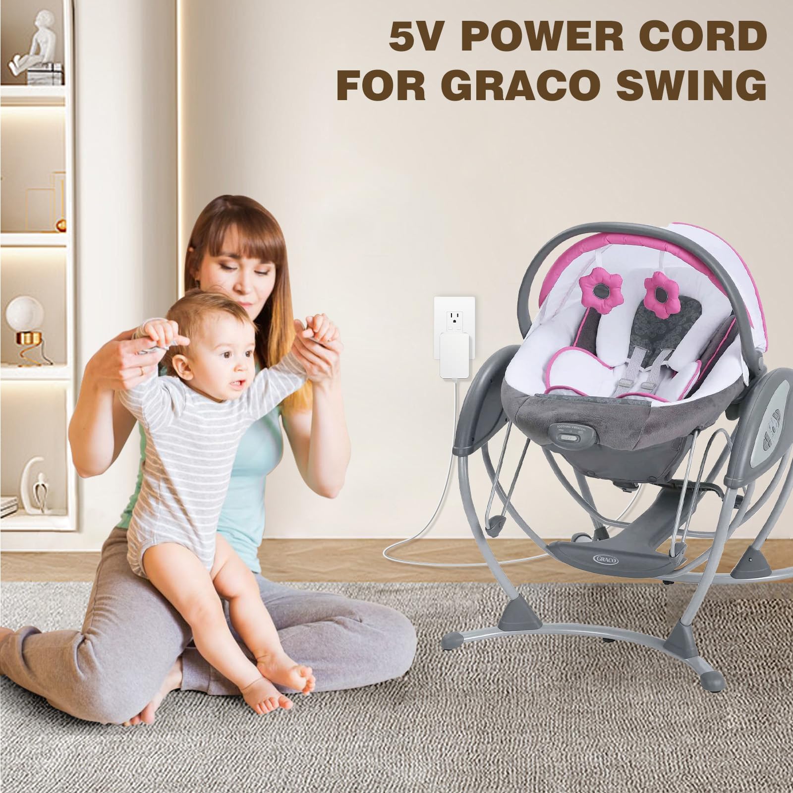 5V 2A Baby Swing Power Cord 6ft Replacement for Graco Duetsoothe/DuoGlider/Baby Swing,Compatible with Graco Simple Sway Swing/Glider LX/Simple Sway LX, Adapter 5V Charger Baby Swing Ideal for Parents