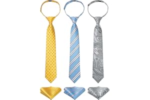 Enlision 3pcs Boys Pre-Tied Neckties & Pocket Square Set Neck Strap Tie for Kids