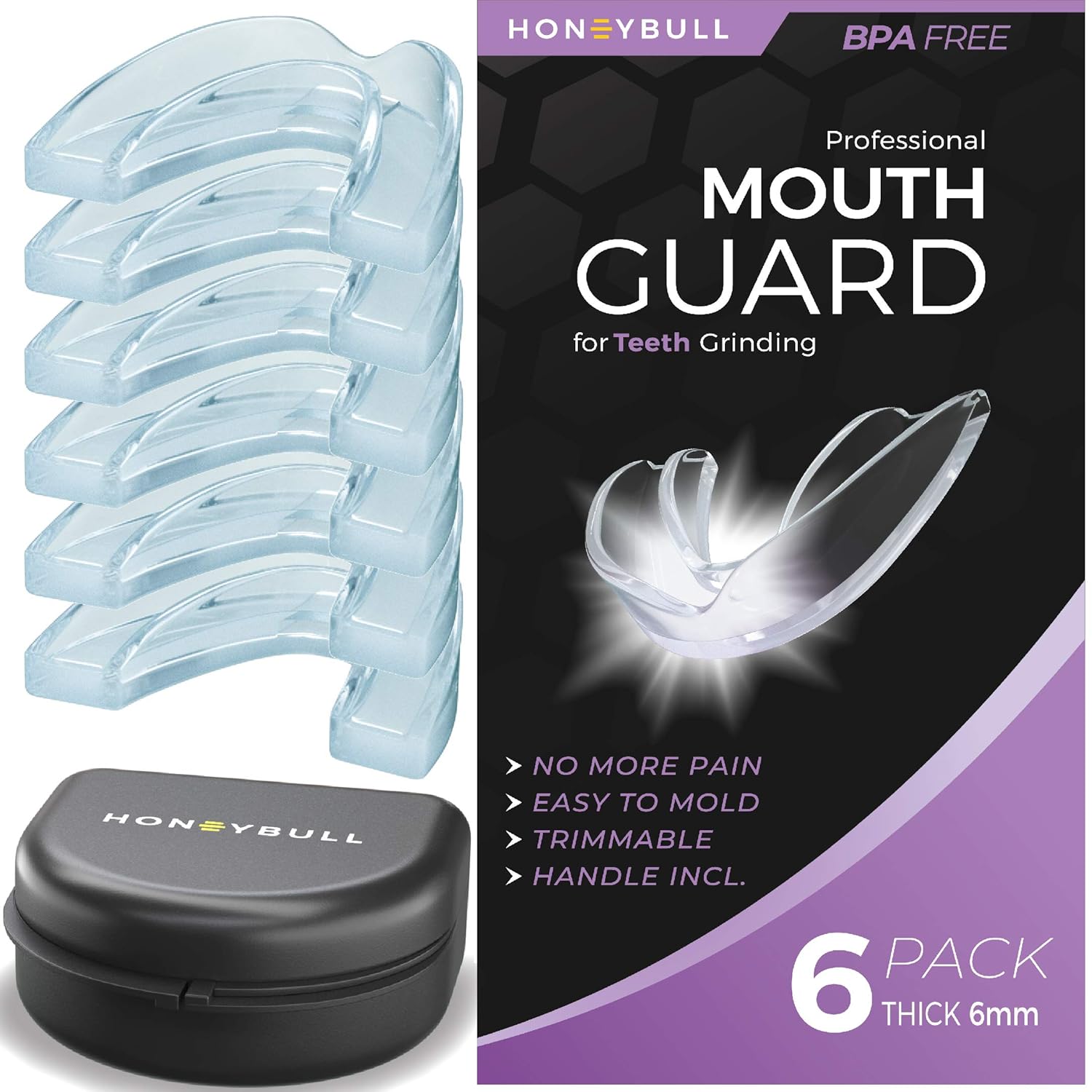 HONEYBULL Mouth Guard for Grinding Teeth [6 Pack - Thick] for Clenching at Night, Whitening & Sports : Beauty