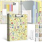 3 Ring Binder 1 Inch, Three Ring Binders Organizer with Clipboard, 5-Tabs Pockets Dividers, Plastic Folder, 18 Divider Stikers, KLLVE Cute Binder with Pen Loop (Garden Party, Letter Size)