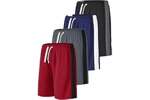 Resinta 4 Pack Boys' Athletic Running Shorts Quick-Dry Sports Shorts Active Mesh Shorts for Workout Training Gym