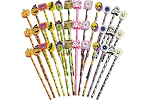 emzrivo Halloween Pencils with Giant Eraser Assortment Halloween Themed Pencil Ghost Pumpkin Skeleton Bat Spider Wooden Pencils for Halloween Party Favor Supplies,12 Style (36)