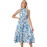 Allegra K Boho Summer Dress for Women's Halter Neck Sleeveless Casual Floral Print Sundress Midi Dresses