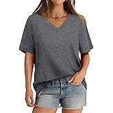 Aokosor Womens V Neck Short Sleeve T Shirts Summer Tops 2025 Casual Loose Tees Trending Now S-4XL