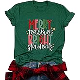 Christmas Teacher Shirt Women Christmas Light I'm Fine Everything is Fine Teacher Life Shirt Casual Short Sleeve Tee Top