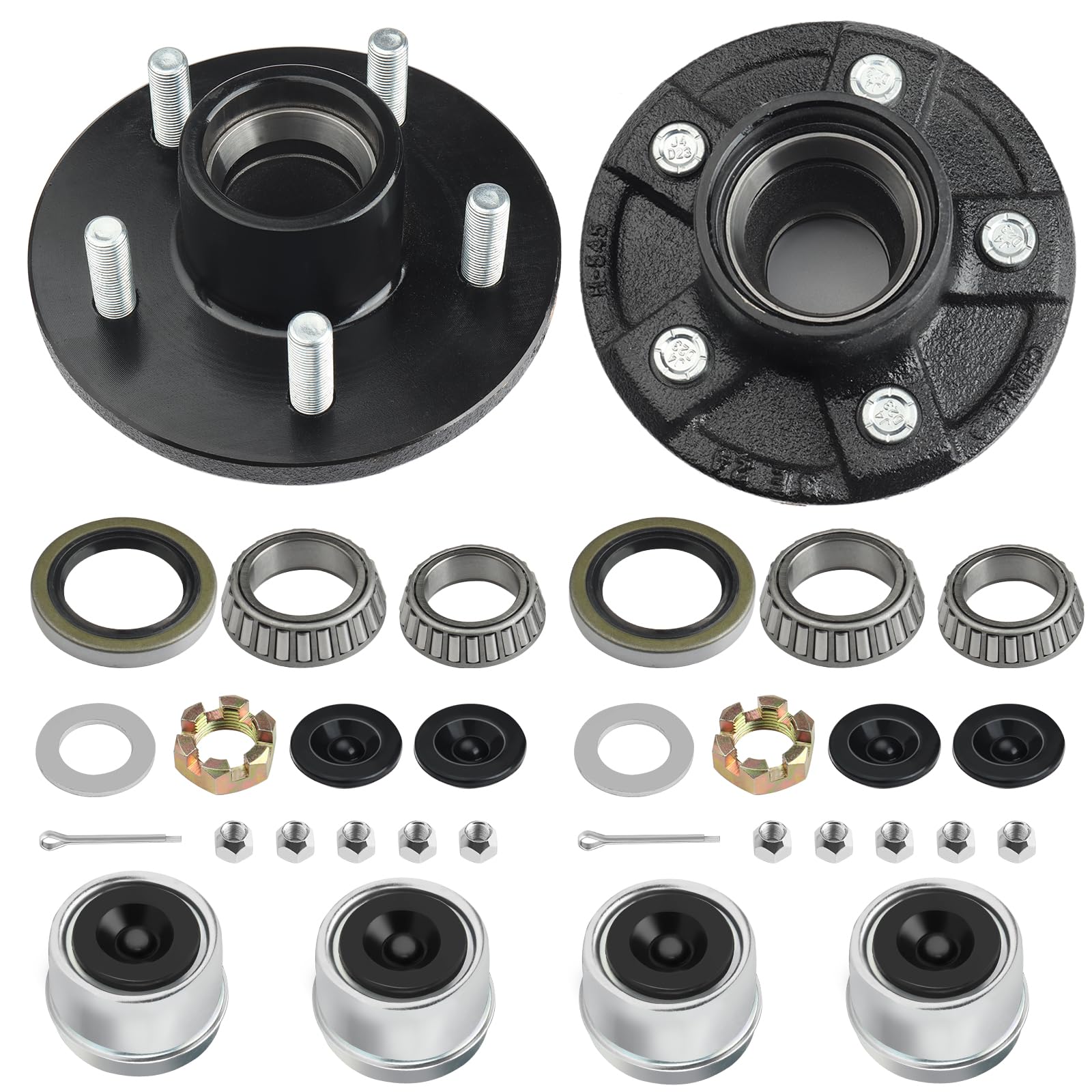 Photo 1 of Klmnduo 2 Set Trailer Idler Hub Kits for 3500 lbs Trailer 1-1/16" to 1-3/8" Axle, 5 Lug Trailer Hub with L44649 L68149 Bearing Kit