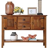 LKTART Solid Wood Console Table with Drawers,Farmhouse Entryway Sofa Table | 46.5" Brown,Farmhous Sofa Table with Storage Cabinets &amp; Drawers,Console Tables for Entryway,Hallway,Foyer,Easy Assembled