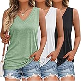 SUNBS 3 Pack Tank Top Women 2026 Sleeveless V Neck Summer Causal Loose Fit Tops Basic Flowy Dressy Cute Long Shirts Outfits