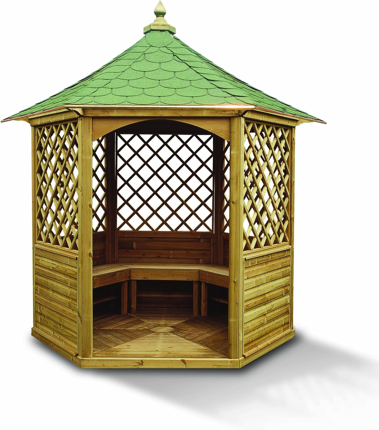 Kiosque Hexagonal En Bois Pour Jardin Avec Toit En Bardeaux Bitumineux H 310 X 234 X 270 Cm Amazon Fr Jardin