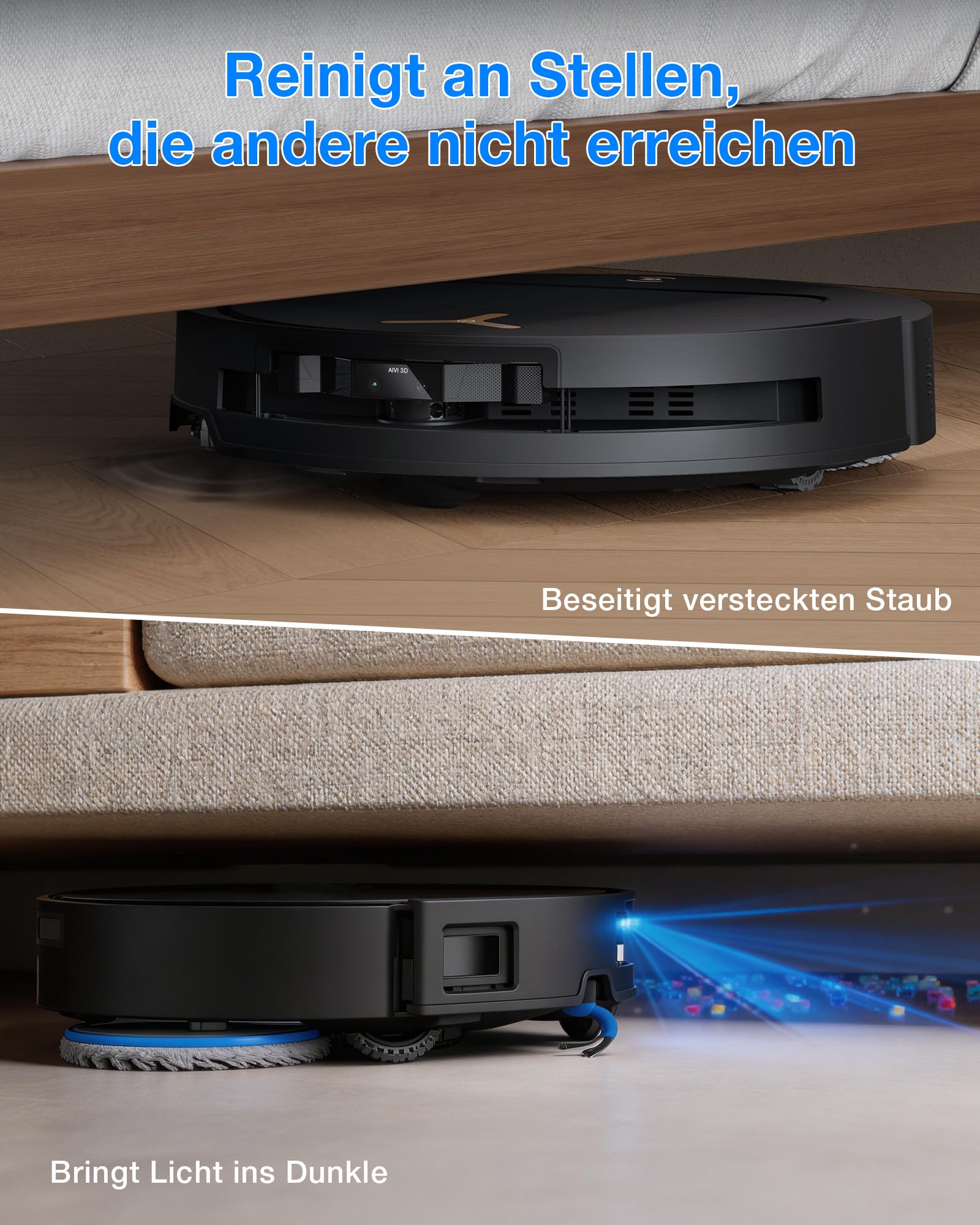 ECOVACS DEEBOT T50 PRO Omni Gen3 Saugroboter mit Wischfunktion, 25.000 Pa, AIVI 3D 3.0, autom. Zugabe v. Reinigungslösung, Reinigung des Mopps bei 75°C, Heißlufttrocknung, 81 mm, Glanzschwarz 4