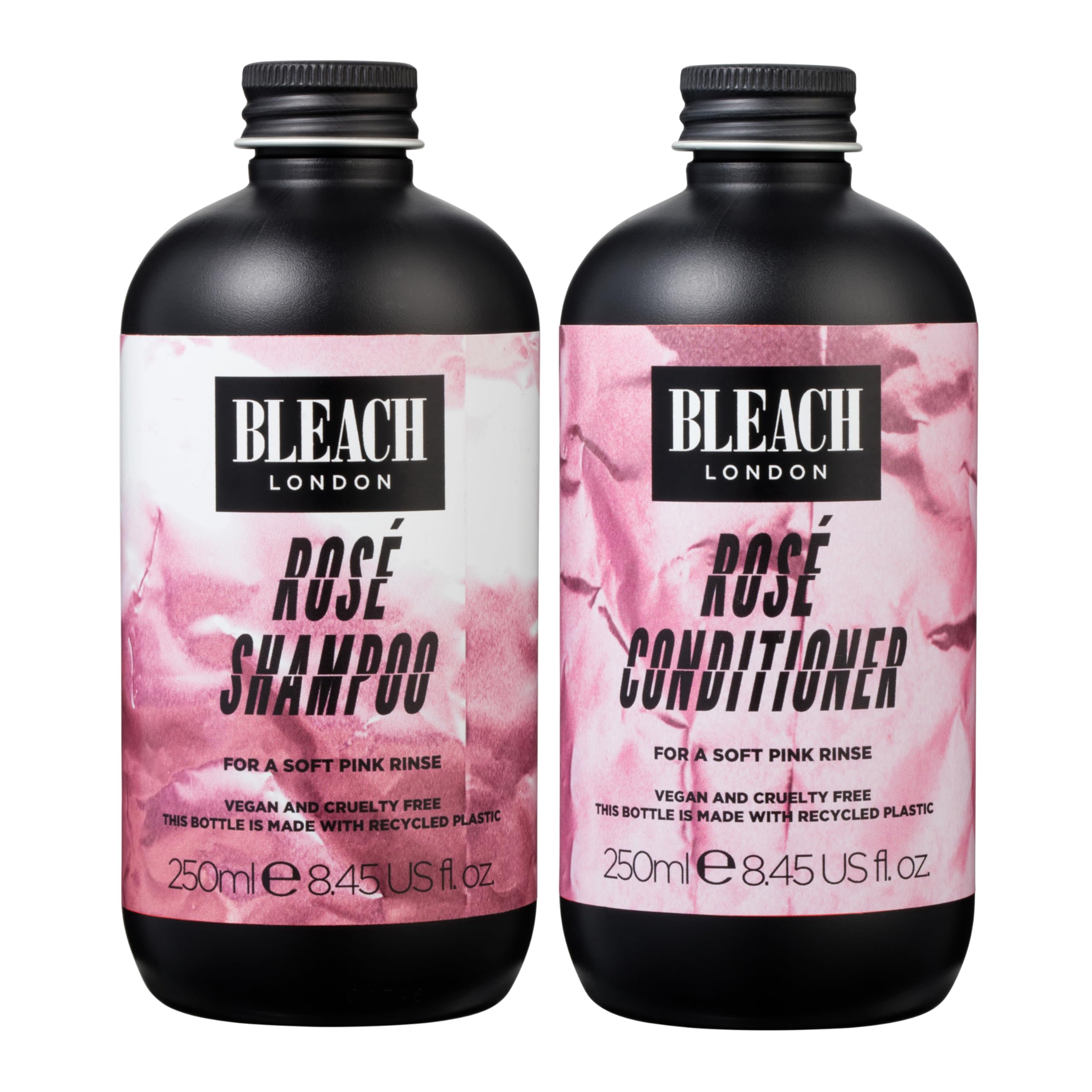 Bleach London Rosé Shampoo and Rosé Conditioner, Toning Soft Pink Colour Depositing Set to Build or Maintain Baby Pink Hair Colour, Paraben and Silicone free 2 x 250ml