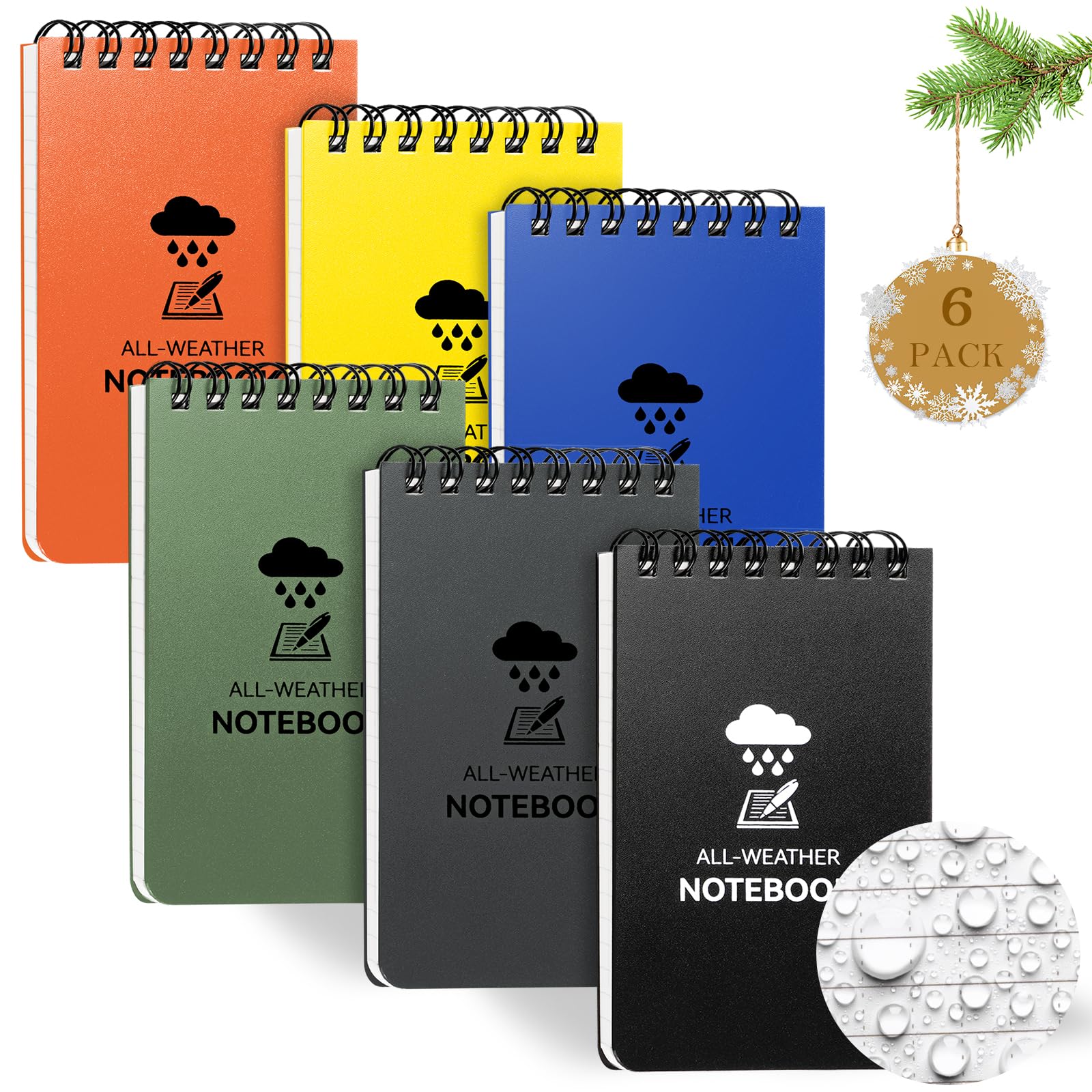 Photo 1 of COIDEA 6 Pack Waterproof Notebook, 3 x 5 Pocket Notepad, Top-Spiral Weatherproof NotePad, All Weather Police Pocket Notebook Little Memo Steno Note Pads for Outdoor Office School Recording