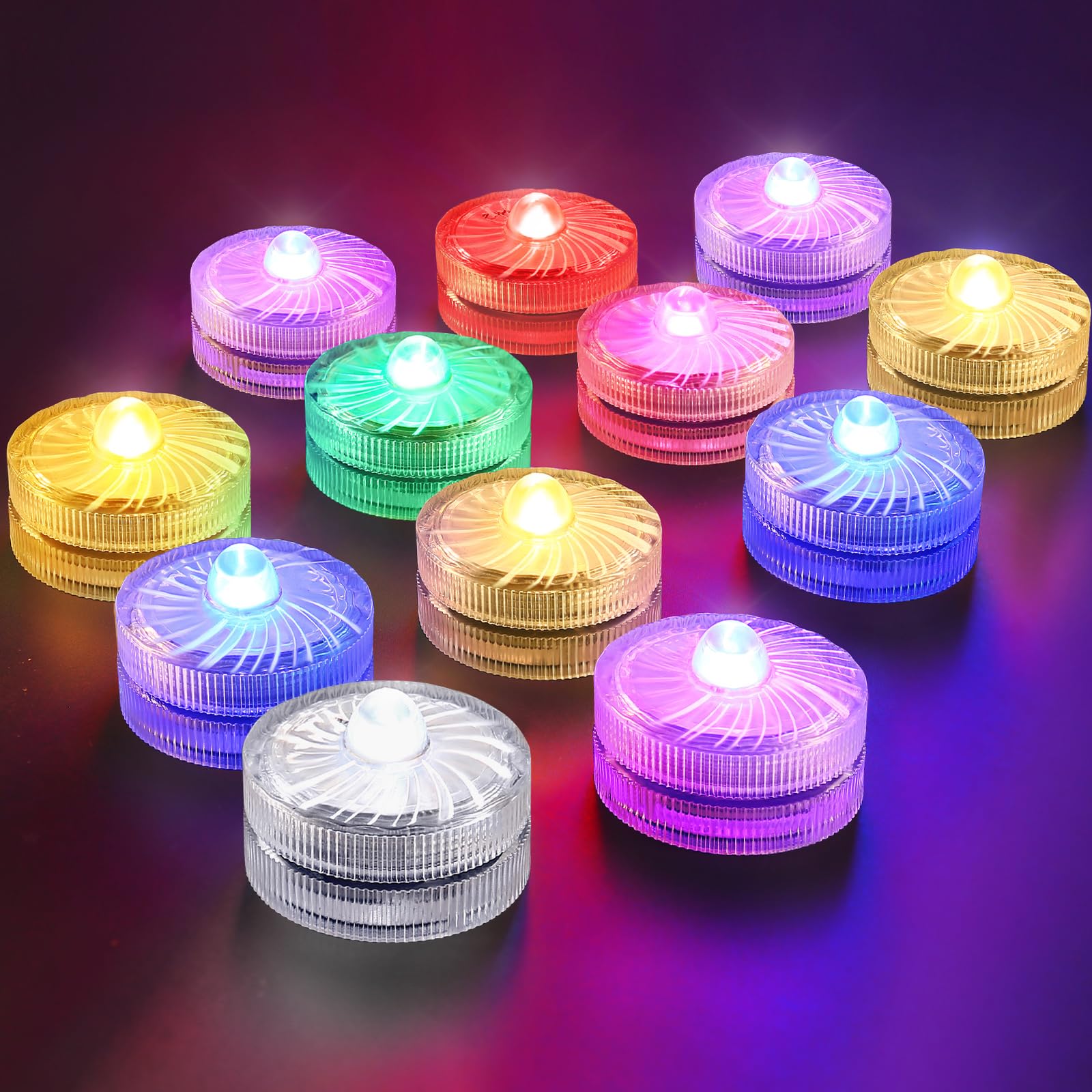 Photo 1 of HL Submersible LED Light,RGB Small LED Light,100 Hours Waterproof Flameless Led Lights Battery Powered for Wedding Home Vase Festival Party Decoration 12pcs(Built-in 24 Batteries)