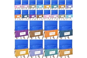 Chapou 24 Pcs 17.3" x 20" Chair Pockets with Name Tag Slot Chair Storage Pocket Seat Back Classroom Chair Pouches Canvas Chair Organizer for Teacher Student School Office Home Organize, Fresh Color