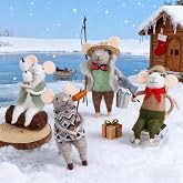 Watereem Set of 4 Christmas Felt Mouse Ornaments, 5" Mini Fishing Mice Figurines for Christmas Tree Wreath Hanging, Wool Xmas Tabletop Decor, Animal Crafts Holiday Easter Gifts Party Supply