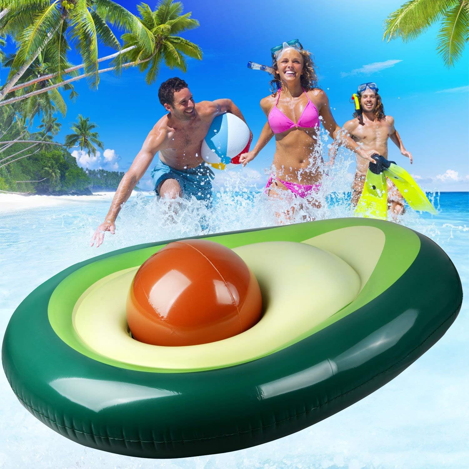 Zoostliss Inflatable Avocado Pool Float - Floatie with Ball Water Fun Large Blow Up Summer Beach Swimming Raft Kids Adults