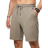 JMIERR Mens Casual 7" Shorts Summer Drawstring Elastic Waist Beach Sweat Shorts Texture with Pockets