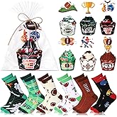 Foaincore 6 Pairs Novelty Football Cupcake Socks for Men, Funny Football Socks DIY Gift with Cupcake Packaging, Sports Team Gift for Birthday Party Favors Men Christmas
