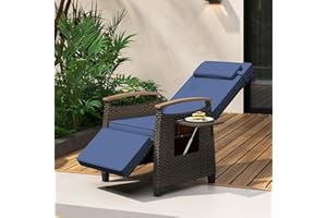 ORALNER Outdoor Wicker Recliner Chair, Patio Rattan Chaise Lounge Chair with Adjustable Backrest & Footrest, Flip Side Table 