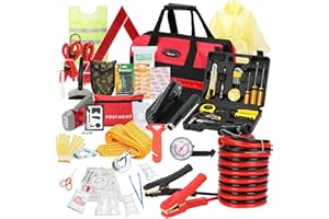 Vetoos Car Roadside Emergency Kit with Jumper Cables, Auto Road Side Safety Kit for Vehicles - with Premium Carry Bag, Repair Tool Set, for Men, Women, Teenagers