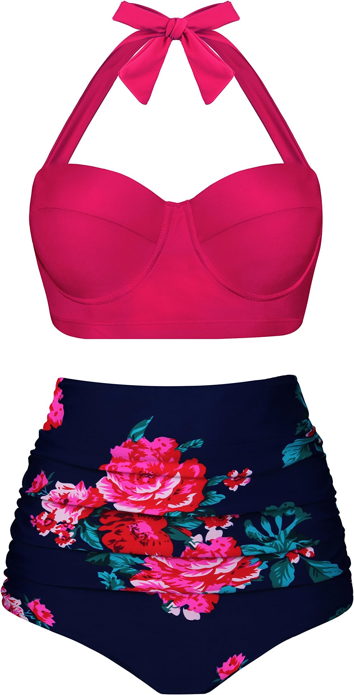Swiland Women Vintage Swimsuits High Waisted Bikinis Bathing Suits Retro Halter Underwired Top