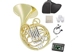 CHEHERY Double French Horn F/Bb 4 Keys Nickel plated＆Gold Craft Lacquer Brass French Horn With French Horn Case, Mouthpiece, Gloves, Cleaning Cloth and Brush (Gold)…