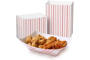 ECOLipak 250 Pack 3lb Paper Food Tray Red, Disposable Paper Food Boats, Food Holder Trays, Serving Boats for Taco Snack Dessert Nacho Hot Dog