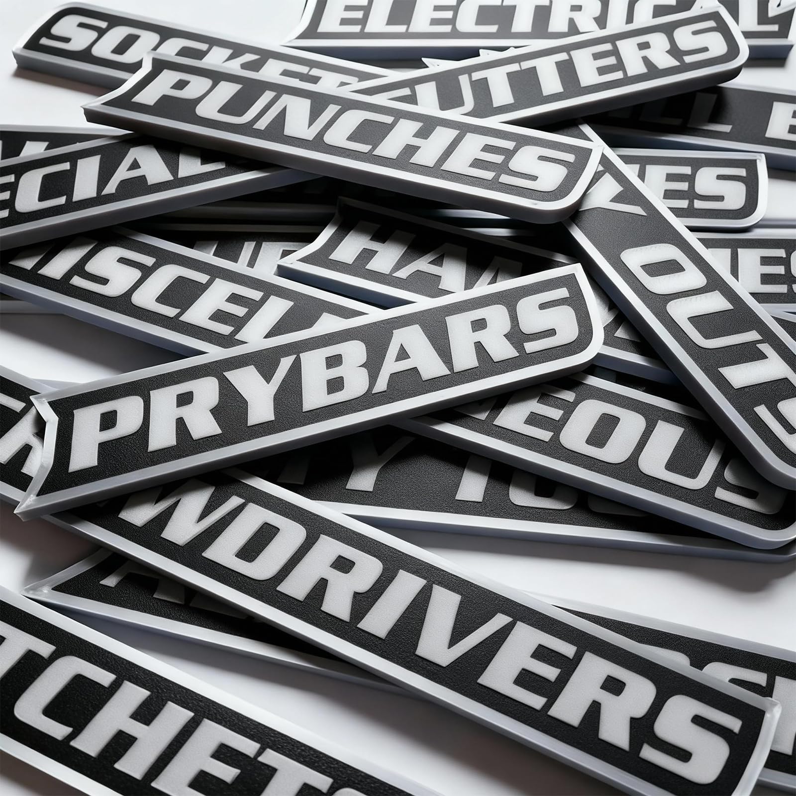 Photo 1 of 12 Pack Magnetic Tool Box Labels, 3D-Printed Magnetic Toolbox Labels for Quick Drawer Identification, Reusable Tags for Steel Toolboxes, Carts, Drawers & Cabinets (Black)