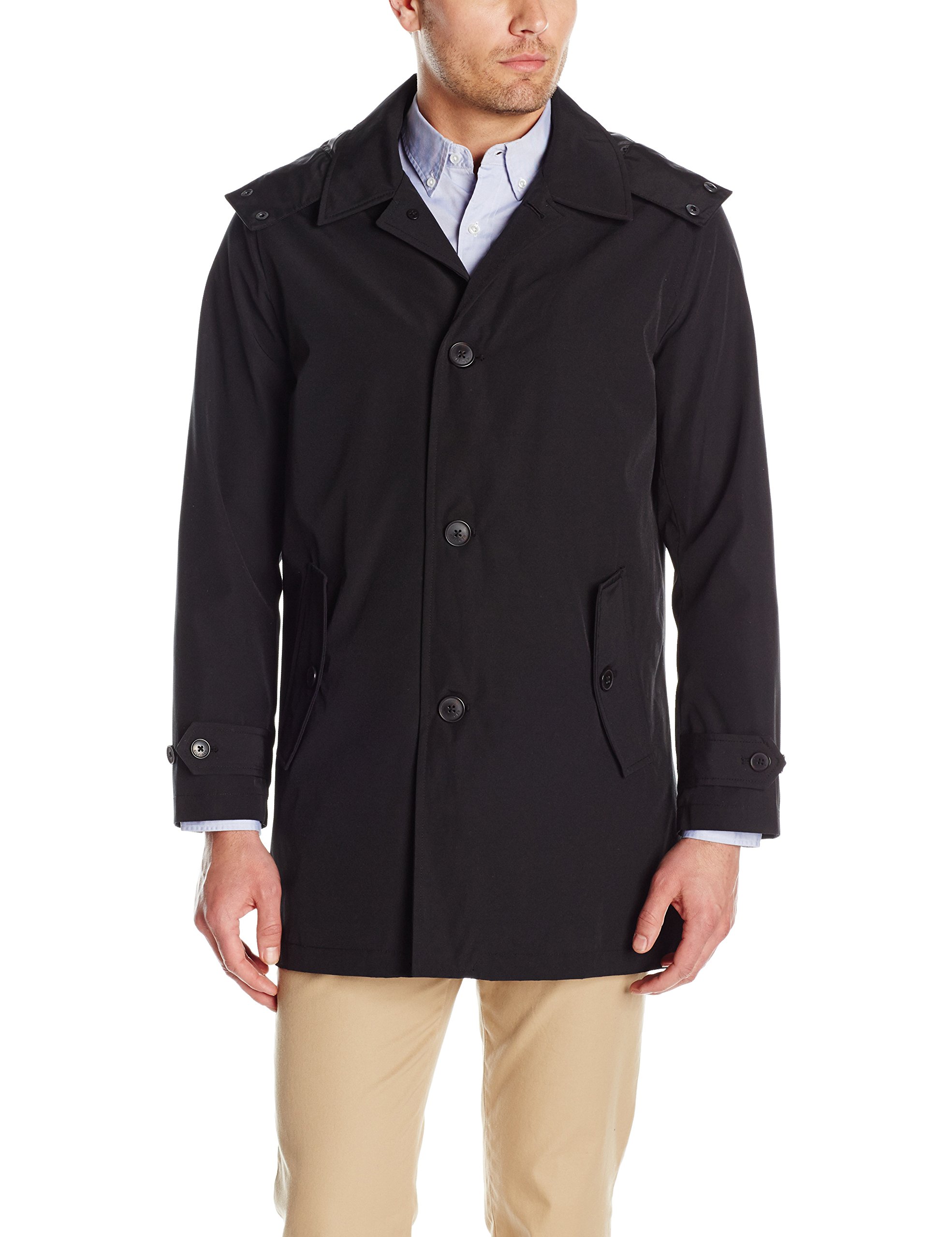 Tommy Hilfiger Men's Hooded Rain Trench Jacket, Black, M Homer's Coat