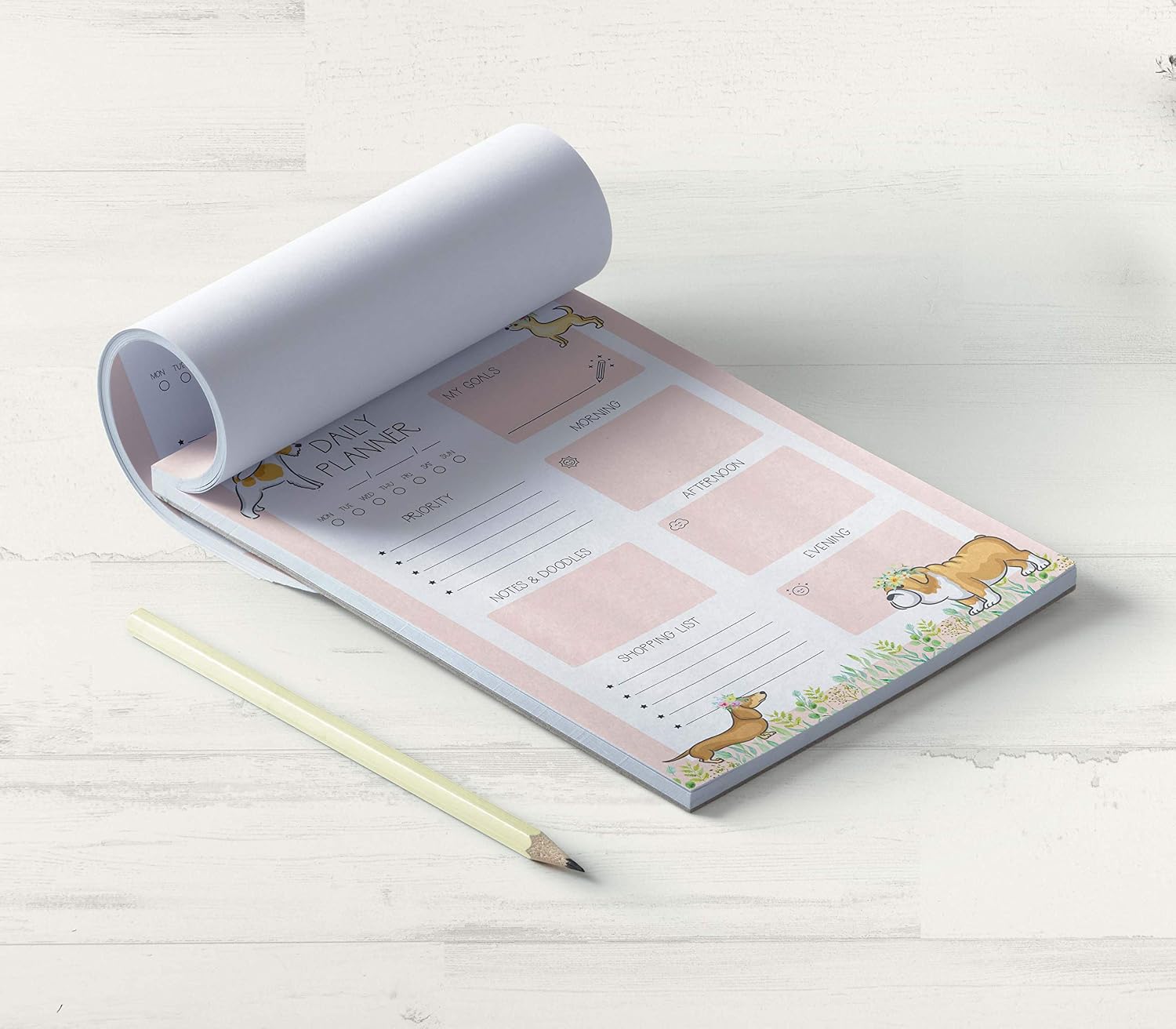 Daily Planner A5 Tear-Off Notepad - Cute Dog Themed Organiser - To Do List Pad - Gift for Dog Lover, Pink - Image 3