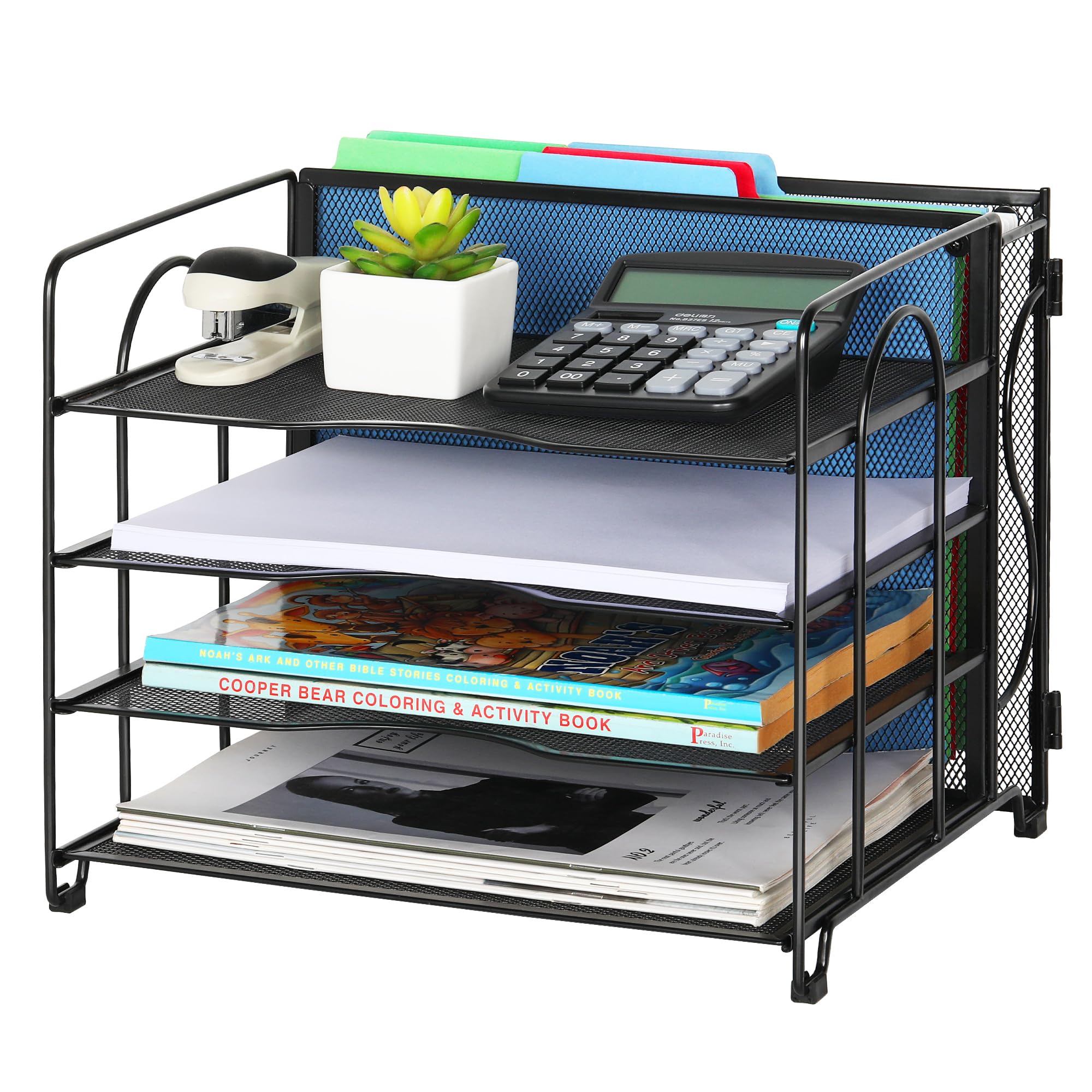 TQVAI 4 Tier Desk Organiser Letter Tray for Hanging File Folders Letter Size or A4 Size, Desk Tidy Organiser, Magazine File Holder, Black