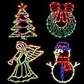 Christmas Window Silhouette Lights Decorations Pack of 4 Lighted Snowman, Trumpeting Angel, Wreath, Christmas Tree Christmas Window Lights with 50 Bulbs for Holiday Indoor Wall Door Glass Decorations