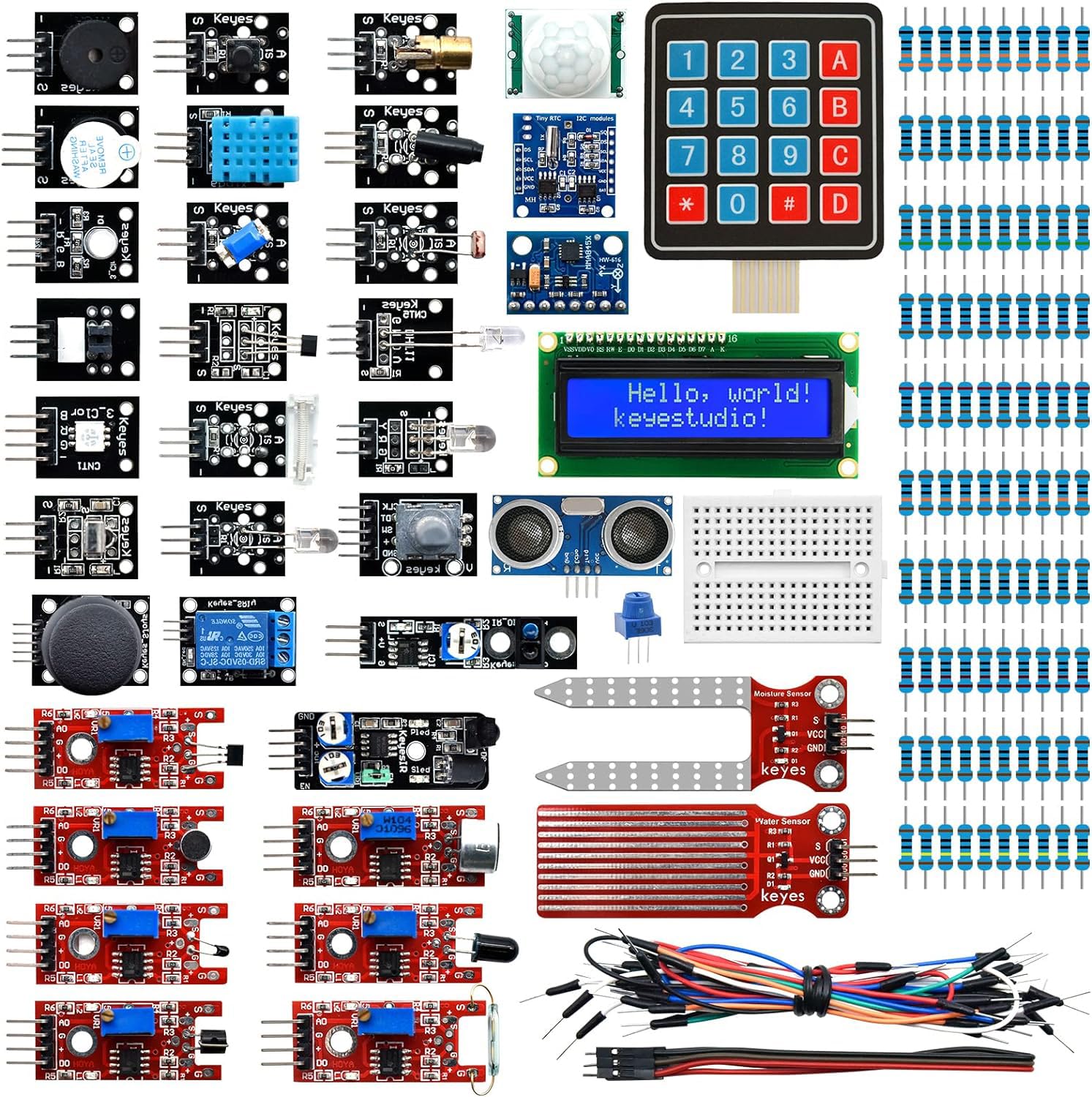 KEYESTUDIO 37 in 1 Sensor Modules Kit, Compatible with Arduino UN0 R3 Mega, Raspberry Pi 4, Electronic Starter Kit Suitable for Beginners