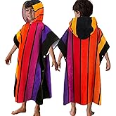 VOOVA & MOVAS Hooded Poncho Towels for Big Kids - (6-12Years), Absorbent Soft 100% Cotton Beach | Bath | Pool Swim Towel with Hood for Boys | Girls - Stripe