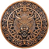 THOR INSTRUMENTS Handcrafted Viking Fenrir Wolf Shield, Round Wooden Wall Decor with Celtic Knotwork Pattern, Brown, 24 Inch (L)