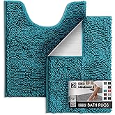 Hearth & Harbor Bathroom Rugs, Chenille Bath Mat - Machine Washable Bath Mats for Bathroom Non-Slip Backing Rubber, Quick Dry Bathroom Mat - Teal Blue 17x24-20x24