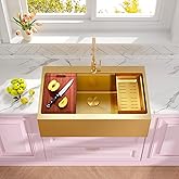 Rhbamoa Gold Farmhouse Sink 33 Inch,Gold Stainless Steel Drop in Kitchen Sinks,Single Bowl Apron Front Kitchen Farm Sink,10 I