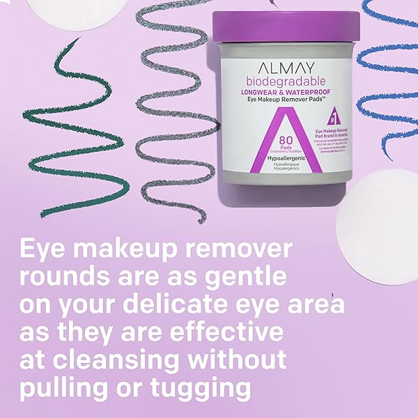 ALMAY BIODEGRADABLE MAKEUP REMOVER PADS, LONGWEAR & WATERPROOF, HYPOALLERGENIC, FRAGRANCE-FREE, DERMATOLOGIST & OPHTHALMOLOGIST TESTED, 120 COUNT