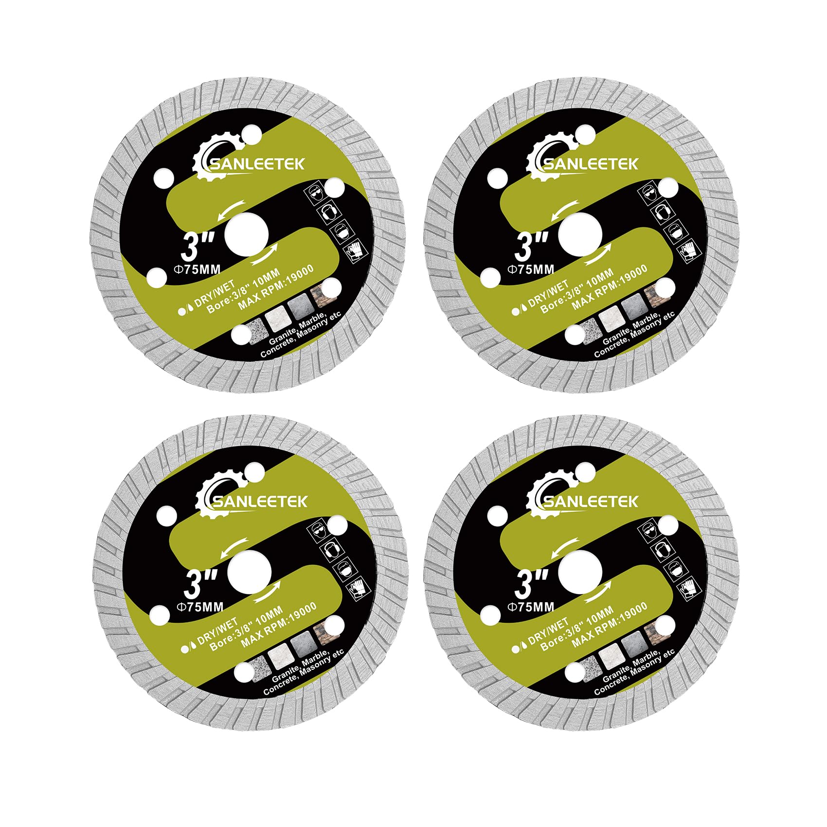 Diamond Concrete Cutting Grinding Disc 75mm - 4pcs Disc Cutter for Granite Marble Concrete Masonry Quartz Artificial Stone for Arbor 10mm Angle Grinder SANLEETEK