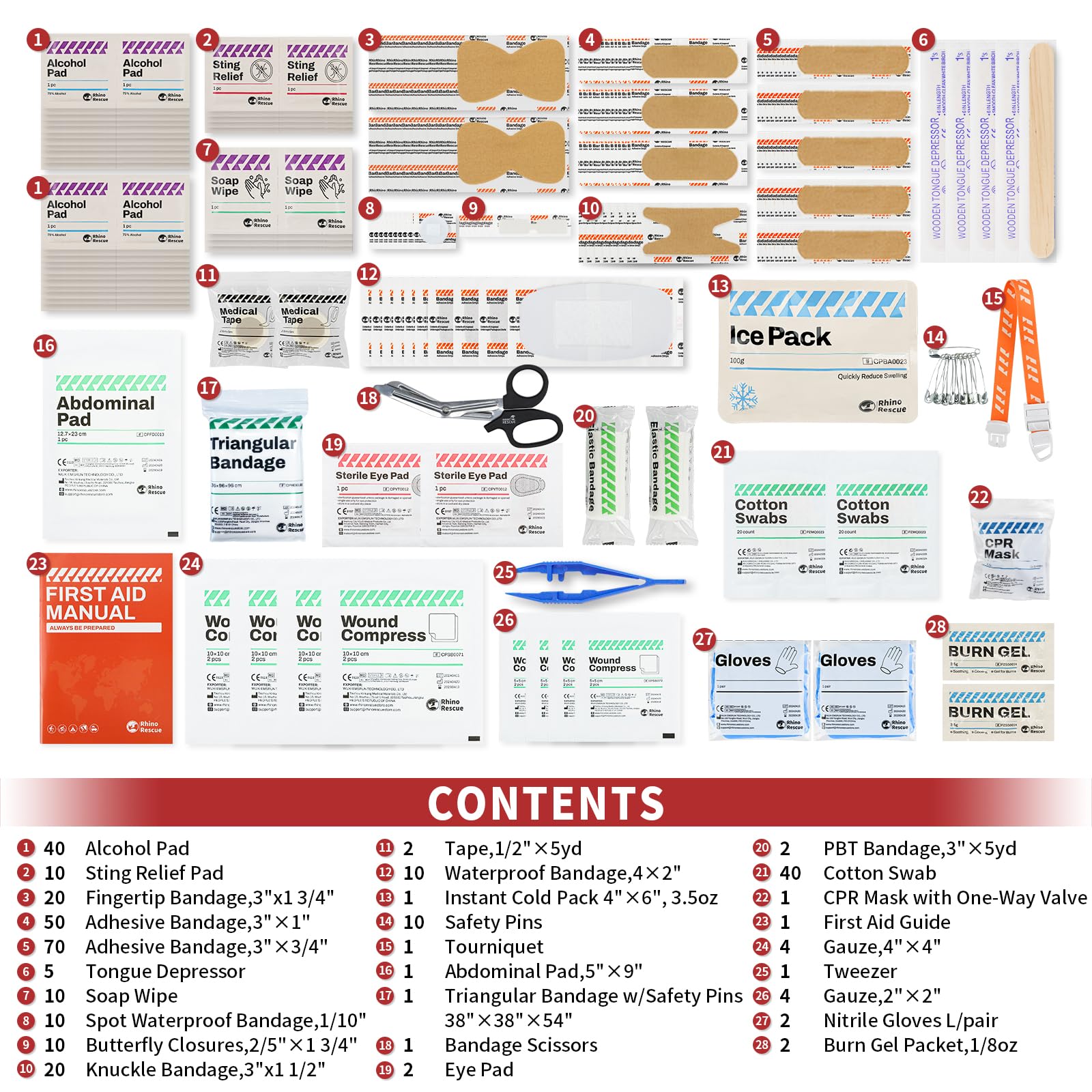 RHINO RESCUE 350 Pieces OSHA All-Purpose First Aid Kit, Home & Office Professional Medical Supplies, Ideal for Emergency, School, Business