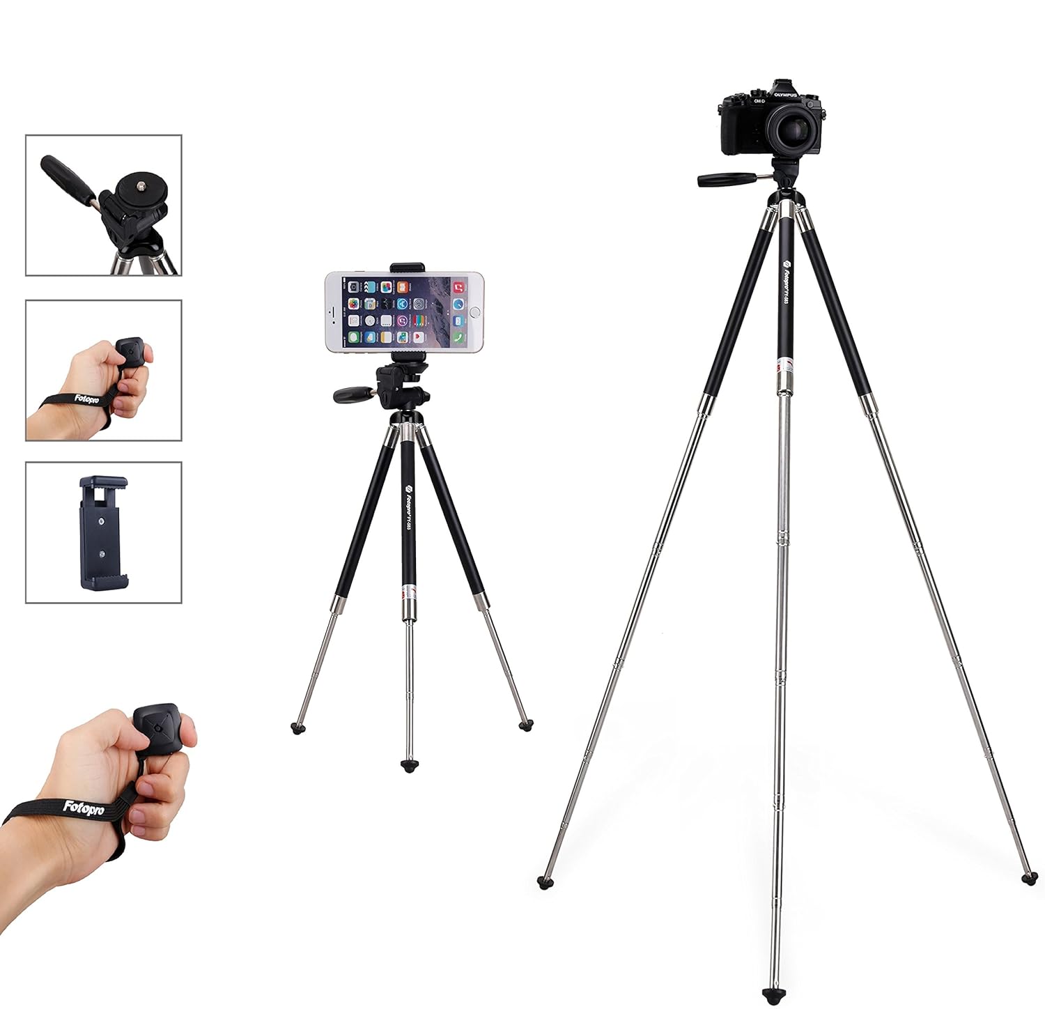 Fotopro 39.5 Inch Aluminum Reistativ, Handy Stativ mit Bluetooth Fernbedienung, Handyadapter, Stativtasche