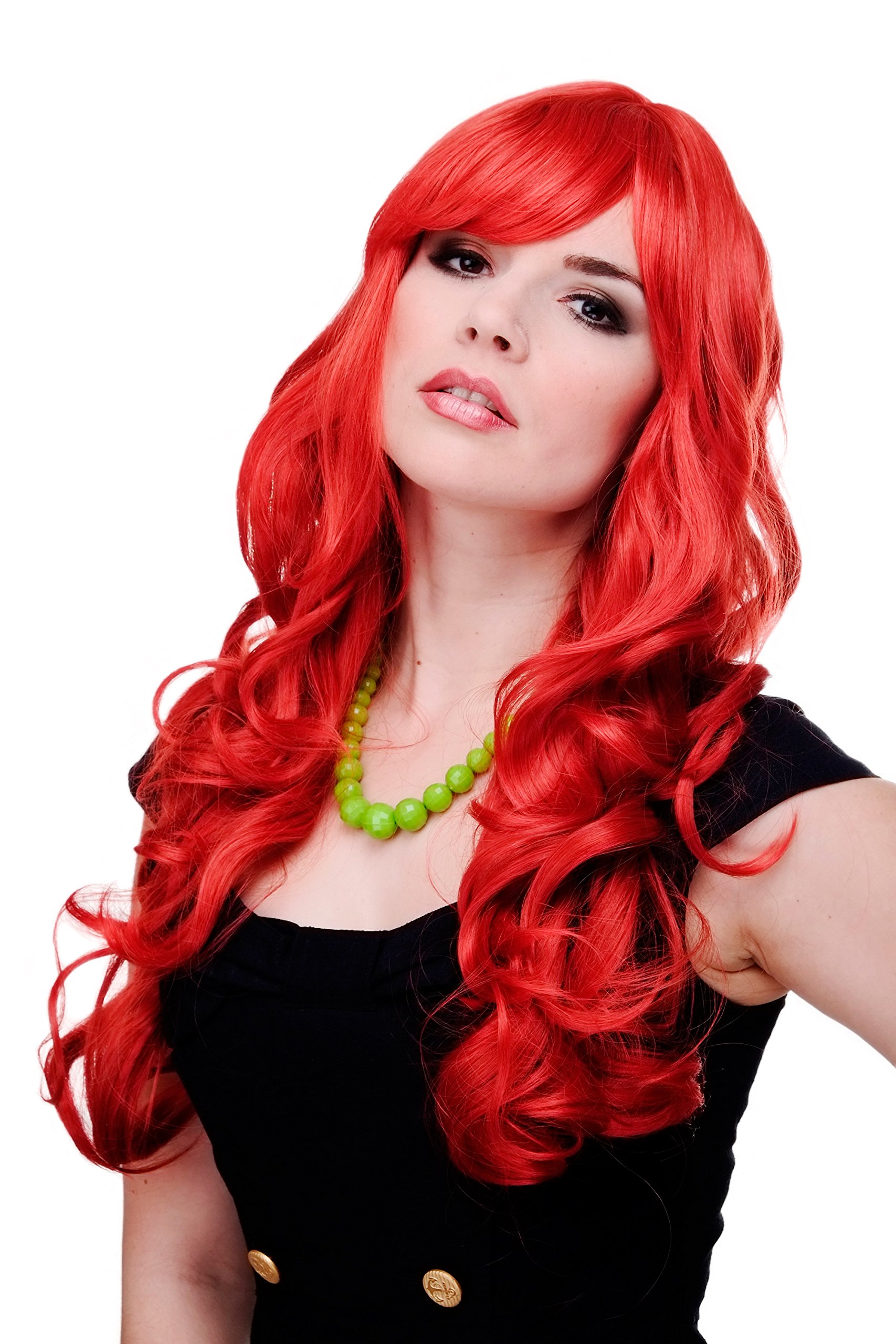 WIG ME UP 285-137 Lady Quality Wig very long beautiful curling ends straight top fringe bangs bright mixed red approx 25inch
