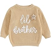 Newborn Baby Boy Knit Sweater Outfit Little Lil Brother Long Sleeve Letter Embroidery Top Sweatshirt Infant Fall Clothes