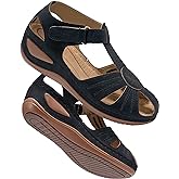 DUOYANGJIASHA Womens Sandals Dressy Summer Beach Bohemia Ankle Strap Causal Comfortable Closed Toe Wedge Shoes for Outdoor