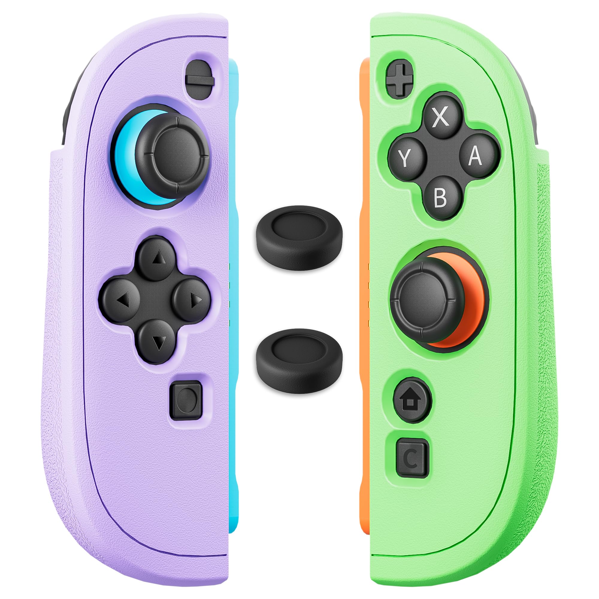 RHOTALL Protective Case for Nintendo Switch 2 joycon Controllers, Soft Anti-Slip Ergonomics Silicone Protective Shell Cover Compatible with Switch 2 joycon Skin with 2 Thumb Grips - (purple+green)